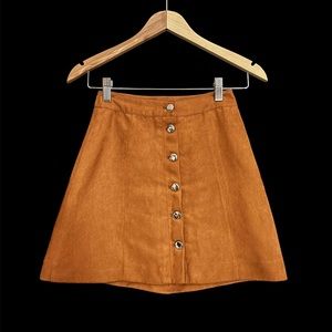 Divided Faux Suede Tan Miniskirt with Silver Toned Buttons